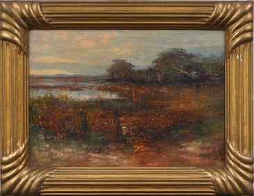 Signed Antique American Impressionist Framed Marsh Landscape Southern School Original Oil Painting