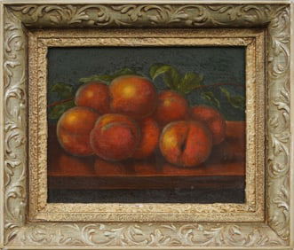 Signed Antique American Southern School Juicy Peach Still Life Framed Georgia Original Oil Painting