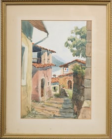Antique European Impressionist Street Scene Signed Framed Painting