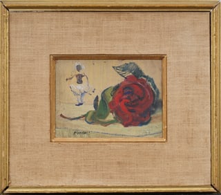 Abraham P. Hankins (1904 - 1963) Antique American Modernist Rose Flower Still Life Oil Painting