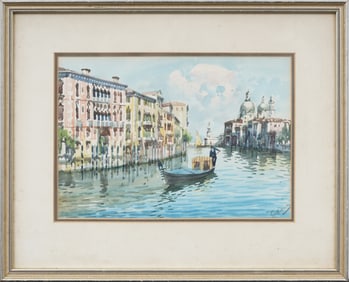 Antique Italian Framed Venice Canal Gondola Boat Signed Original Painting