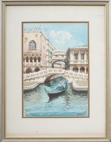 Antique Italian Framed Venice Canal Gondola Boat Signed Original Painting
