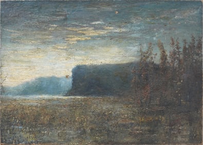 Large 19th Century Antique American Tonalist Sunset Landscape Original Oil Painting