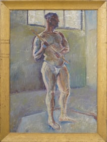 Antique American Impressionist Male Nude Academic Portrait Framed Modern Oil Painting