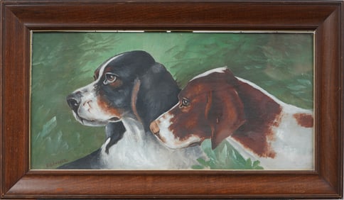 Antique American Sporting Art Framed Dog Portrait Animal Oil Painting