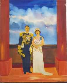 Vintage American or European Outsider Royal Portrait Original Oil Painting