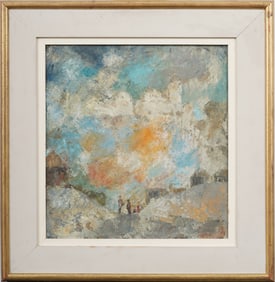 Antique American School Framed Original Modernist Landscape Oil Painting