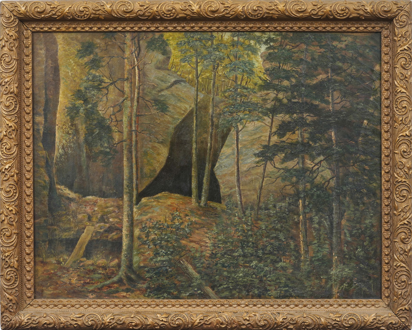 Antique American 19th Century Forest Interior Landscape Framed Original Oil Painting (1 of 5)