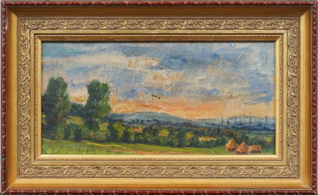 Vintage European Impressionist Sunset Landscape Original Oil Painting
