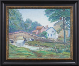 Antique American Impressionist Framed Landscape Original Oil Painting