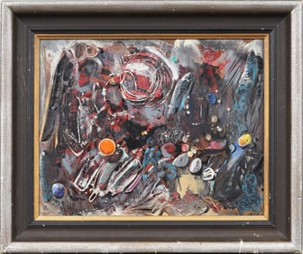 Vintage American or European Modernist Abstract Signed Original Framed Oil Painting
