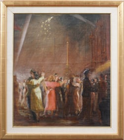 Viktor Proshkin (1906-1983) Important Antique Russian Impressionist Nocturnal Party Oil Painting