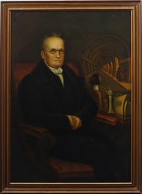 Antique English Portrait of Marc Isambard Brunel Famous British Inventor Large Oil Painting