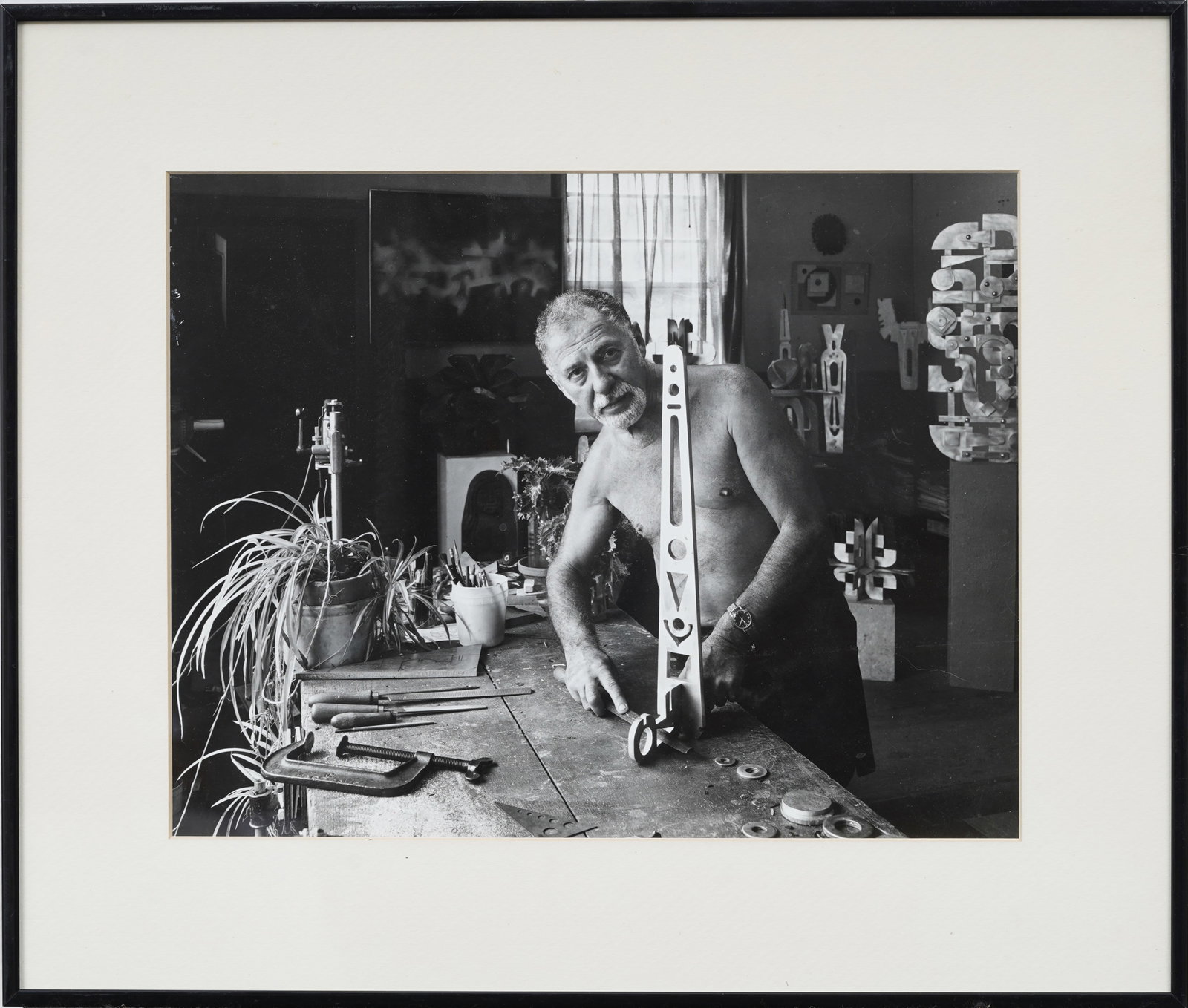Vintage American or European Framed Male Nude Artist Studio Framed Original Photograph: Vintage American original photograph. Framed. Measuring: 15 by 18 inches overall, and 10 by 12.75 painting alone. Please see all images for condition. Size is measured and written on the back of the p