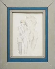 Antique Japanese Signed Nude Woman Portrait Framed Watercolor Painting