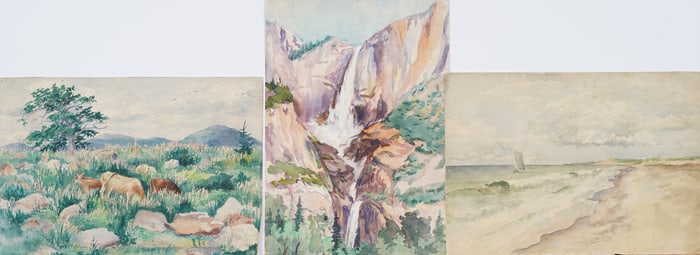 Antique American Impressionist Collection of Watercolors Original Painting