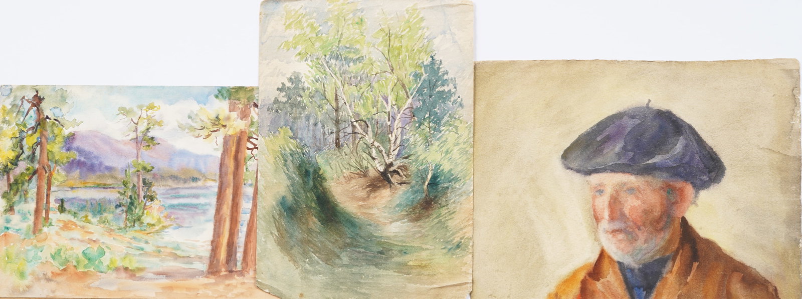 Antique American Impressionist Collection of Watercolors Original Painting: Antique American group of watercolor paintings. Watercolors on paper. Measuring: 11 by 14 inches overall each. Please see all images for condition. Size is measured and written on the back of the pain