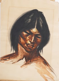 Franco Bolivar Mena (1913 - 1995) Antique Ecuadorian Modernist Portrait Painting