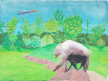 Signed Surreal American Modernist Landscape Painting