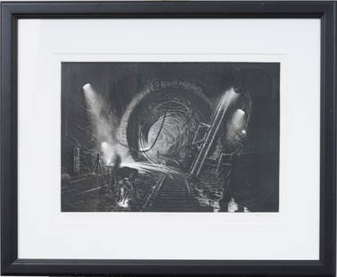 Craig McPherson (B. 1948) Vintage American Modernist "NY Water Tunnel" Modernist Print: Vintage American modernist print. Signed. Framed. Measuring: 21 by 27 inches overall, and 11.5 by 19.5 painting alone. Please see all images for condition. Size is measured and written on the back of