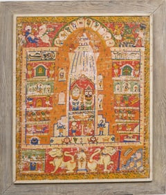 Antique Indian Religious Detailed Framed Symbolic Pilgrimage Painting