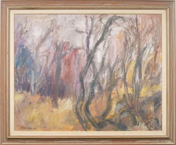 Signed Antique American School Modernist Abstract Landscape Framed Original Oil Painting