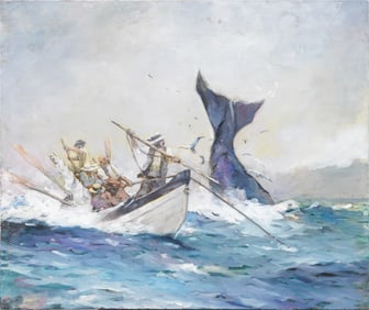James Consor Large Signed American Nautical Whaling Seascape Framed Oil Painting