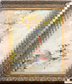 Antique American Abstract Expressionist Framed Signed Large Original Oil Painting