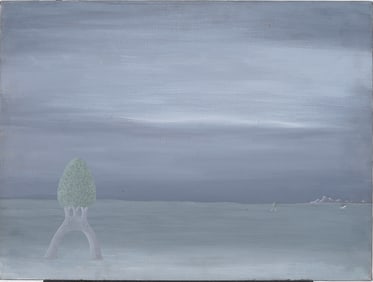 Julius Shaier "Moodscape" Vintage American Surreal Modernist Landscape Signed Oil Painting