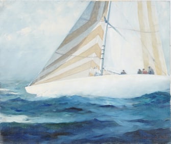 James Consor Large Signed American Nautical Sailboat Seascape Framed Oil Painting