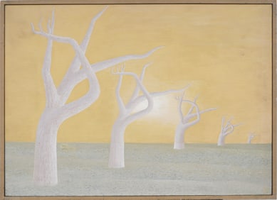 Julius Shaier Signed Vintage Surreal American "Moodscape" Framed Modern Landscape Oil Painting
