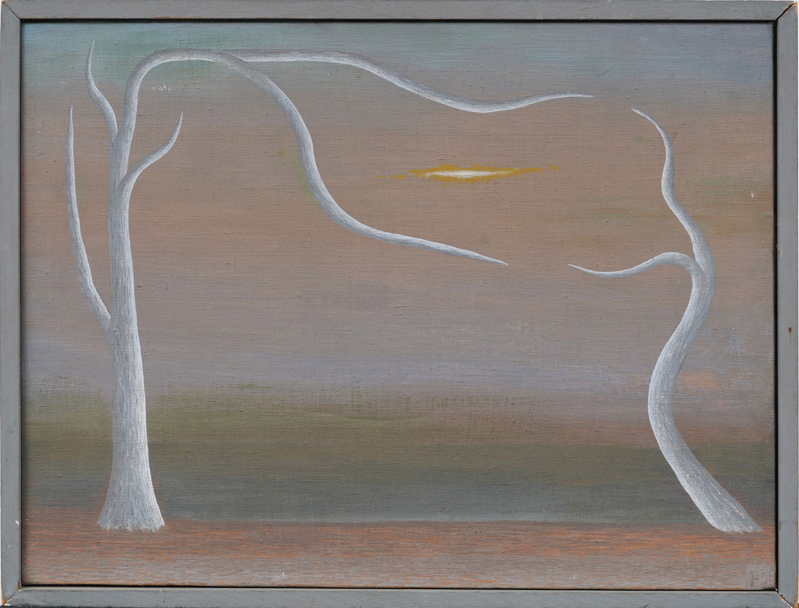 Julius Shaier Antique American School Modernist Surreal Landscape Signed Original Oil Painting (1 of 5)