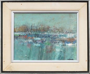 Paul Chelko (1933 - 2007) "Forest Fable" Signed Antique American Modernist Abstract Oil Painting