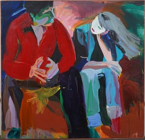 Monumental Abstract Figurative Signed Framed Vintage American Original Oil Painting