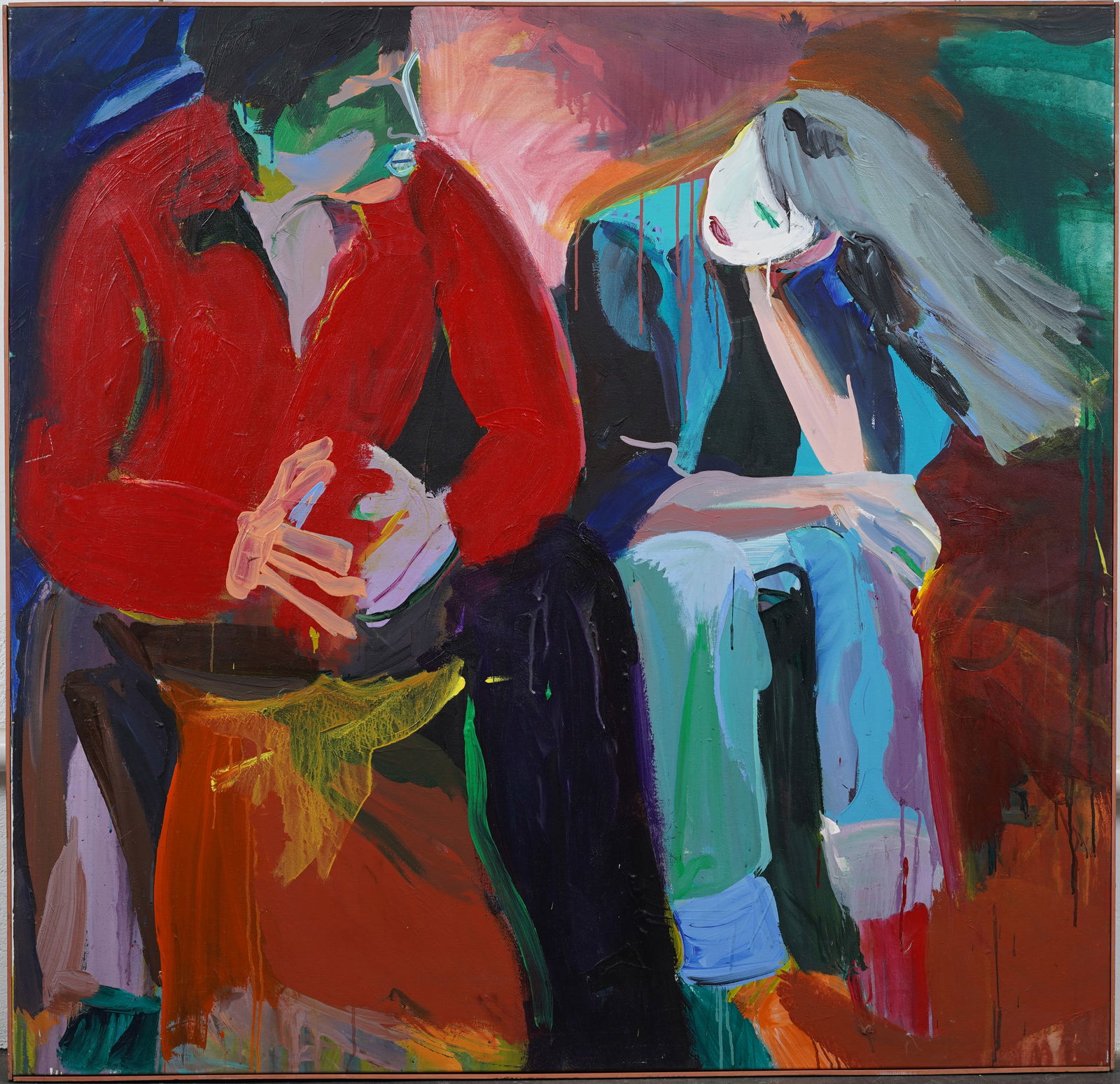 Monumental Abstract Figurative Signed Framed Vintage American Original Oil Painting (1 of 8)