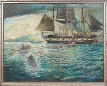 James Consor Large Signed American Nautical Whaling Seascape Framed Oil Painting