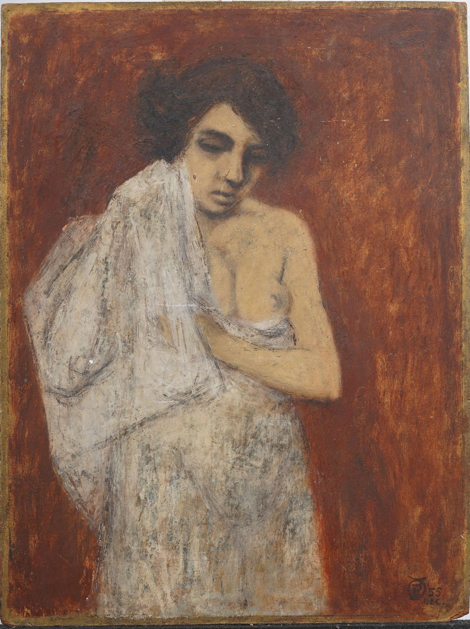 Antique American Modernist Nude Woman Portrait Original Oil Painting: Antique American modernist painting. Oil on board. Measuring: 16 by 12 inches overall. Please see all images for condition. Size is measured and written on the back of the painting. The first size is 