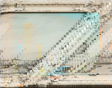 Antique American Modernist Cityscape Signed Midtown New York City Framed Oil Painting