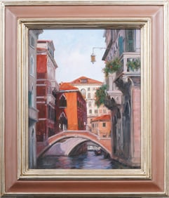 Contemporary Nicely Framed Italian Impressionist Venice Canal Cityscape Original Oil Painting