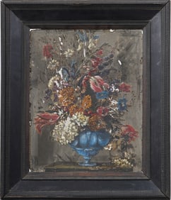 Antique European Old Master Dutch Ripple Frame Flower Still Life Original Oil Painting