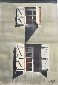 Vintage American Barn Window Architectural Still Life Original Oil Painting