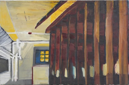 Antique American Outsider Abstract Interior Scene Oil Painting