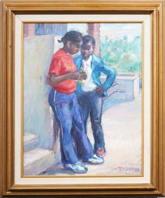 Vintage Pittsburgh PA Impressionist Black Children Playing Framed American Original Oil Painting