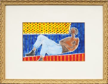 Vintage American Spiral Gallery Outsider Original Portrait Signed "Barnes"