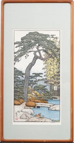 Toshi Yoshida (1911 - 1995) Antique Japanese Woodblock "Pine Tree of the Friendly Garden" Print