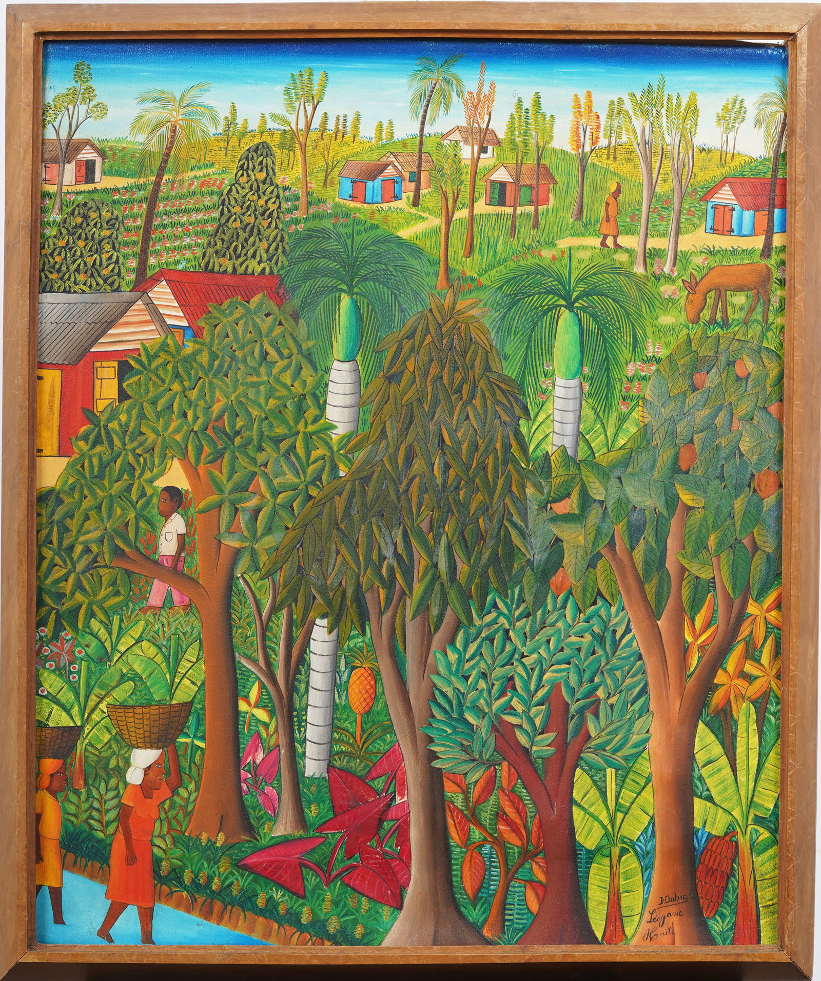 Antique Haitian Signed Modernist Detailed Landscape Framed Oil Painting (1 of 6)