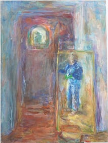 Penny Kronengold Vintage American Modernist Abstract Interior Scene Original Oil Painting