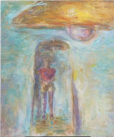 Penny Kronengold Vintage American Modernist Abstract Interior Scene Original Oil Painting