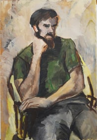 Vintage American Modernist Male Portrait Original Oil Painting