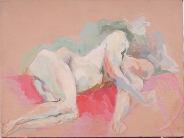 Penny Kronengold Vintage American Modernist Nude Portrait Original Oil Painting